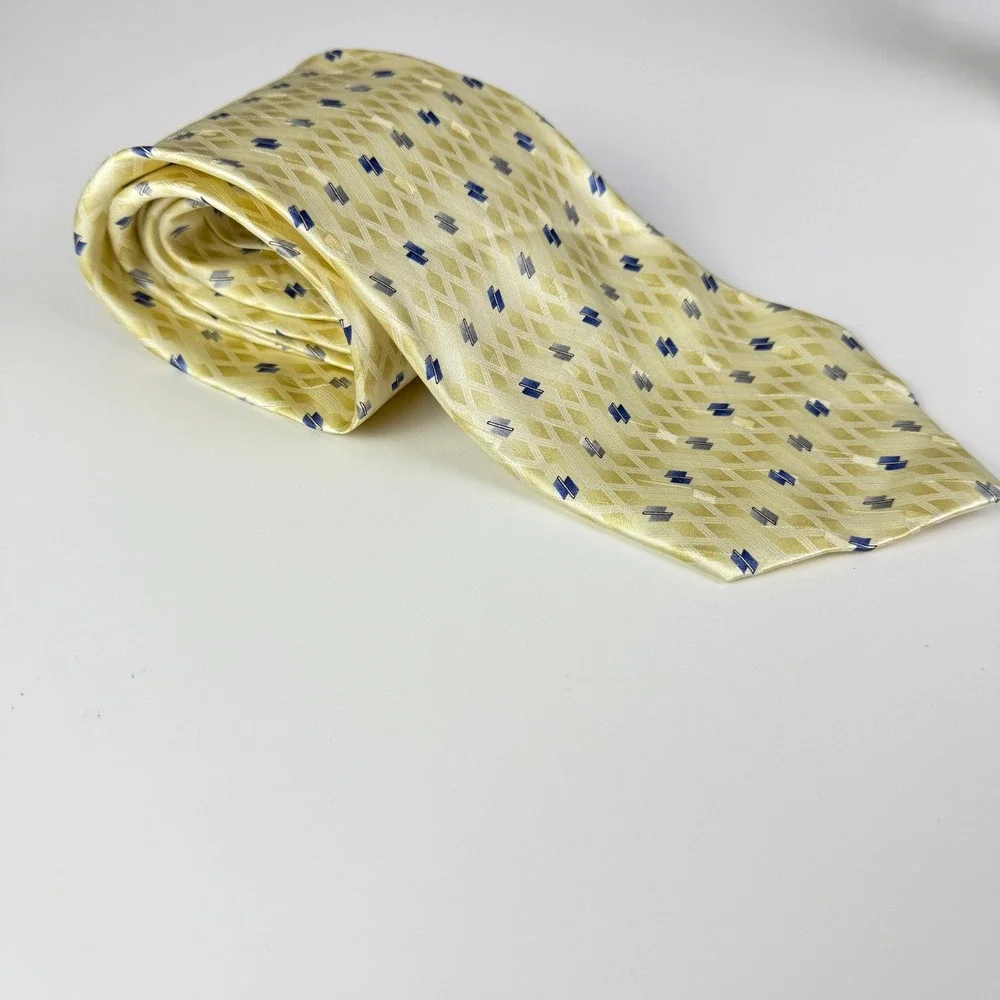 Pierre Cardin Mens Yellow Blue‎ Patterned Satin Silk Necktie Business Casual